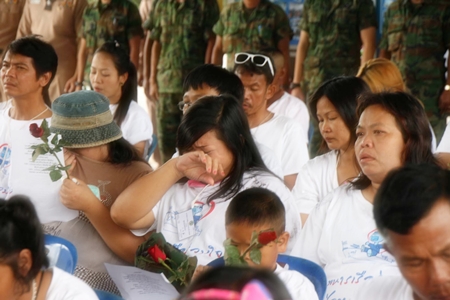 It’s a tearful goodbye for many of the flood victims that were rescued and evacuated to live at the military base in Sattahip.